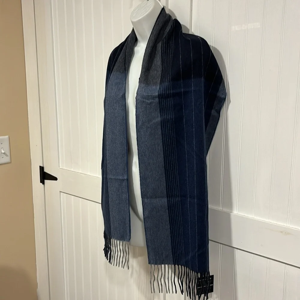 Saks Off Center Chalk cashmere fringe, scarf, navy